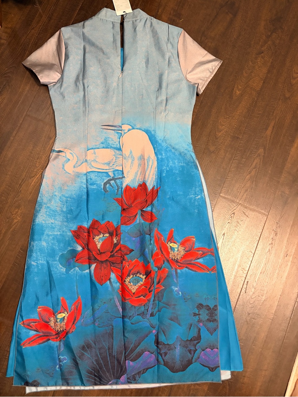 Blue Floral Print Short-Sleeve Midi Dress